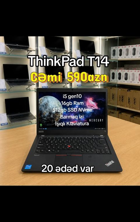 Thinkpad T14 20 ədəd var i5 gen 10 16gb ram 512gb SSD NVme Barmaq