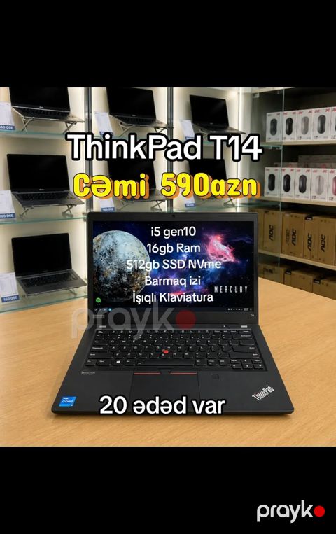 Thinkpad T14 20 ədəd var i5 gen 10 16gb ram 512gb SSD NVme Barmaq