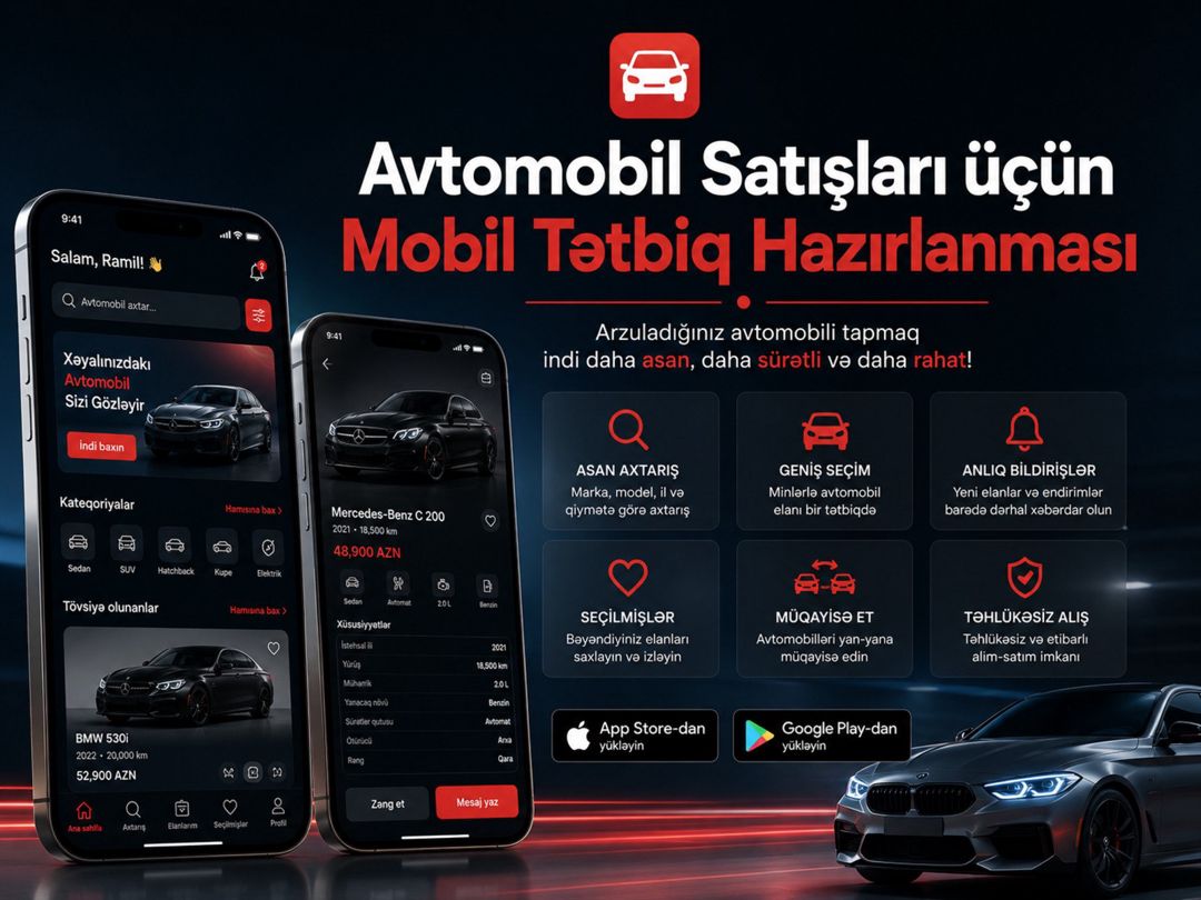 Avtomobil satışları üçün mobil proqram hazırlanması — Mallar, Bakı