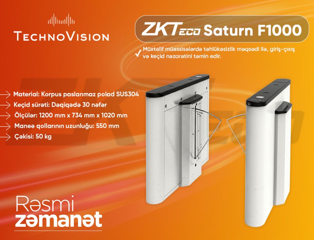 ZKTeco Saturn-F1000 Turnistile — Təhlükəsizlik sistemləri, Bakı