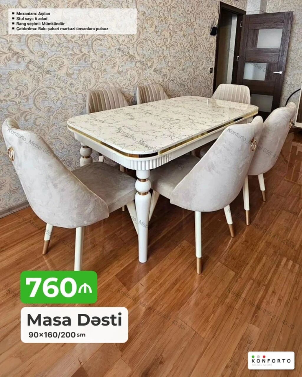Masa Dəsti – 90×160/200 sm - Mexanizm: açılan (uzadıla bilən masa) -