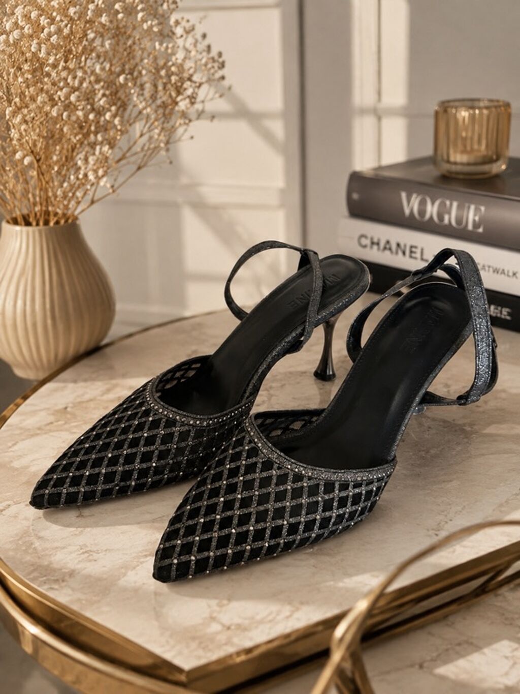 Qadın baletka-kablu ayaqqabı (slingback) - Rəng: qara, metalik — Sandal, Bakı