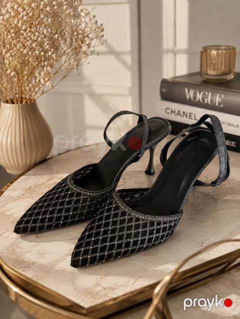Qadın baletka-kablu ayaqqabı (slingback) - Rəng: qara, metalik — Bakı