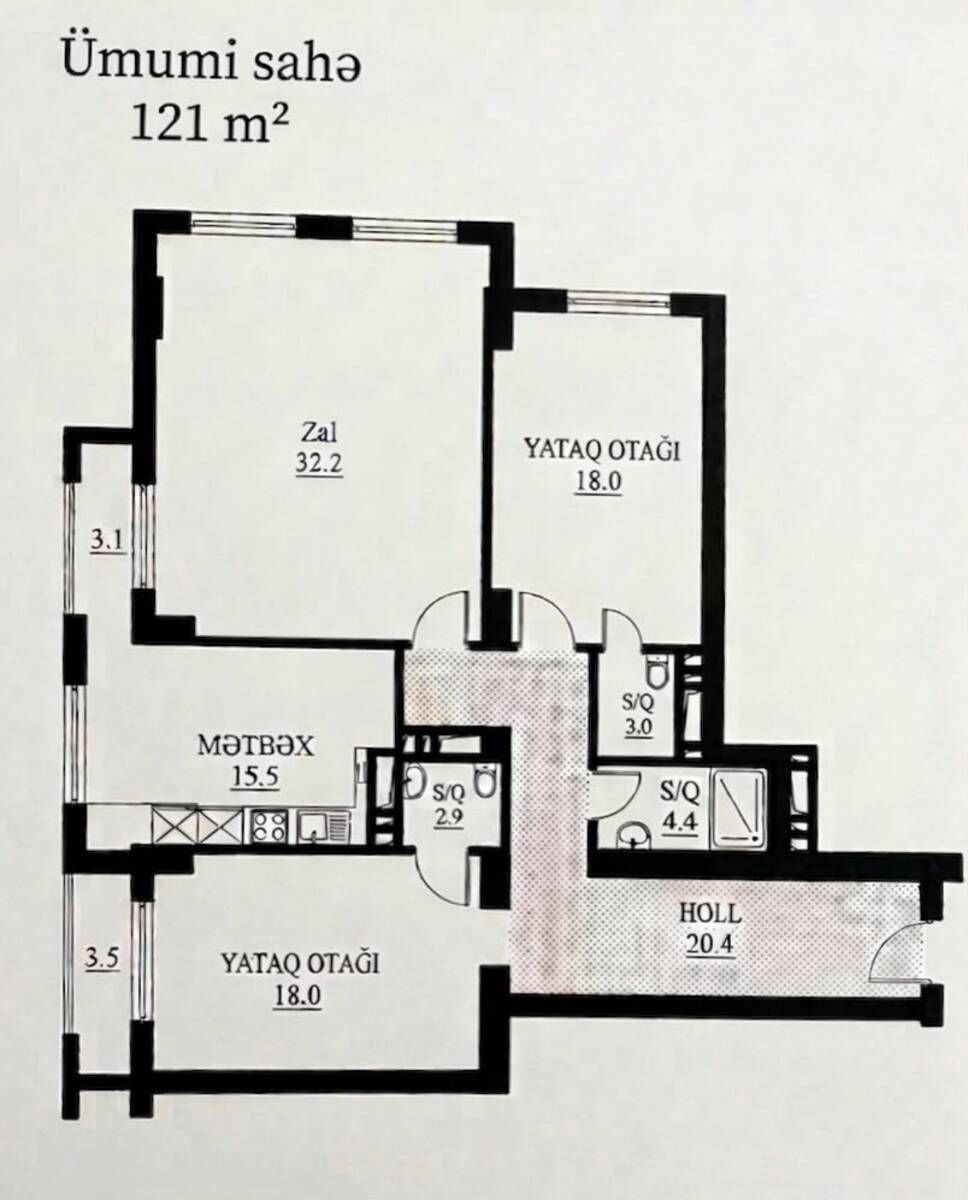 Satılır 3 otaqlı yeni tikili 121 m² — Mənzil, Bakı (7)
