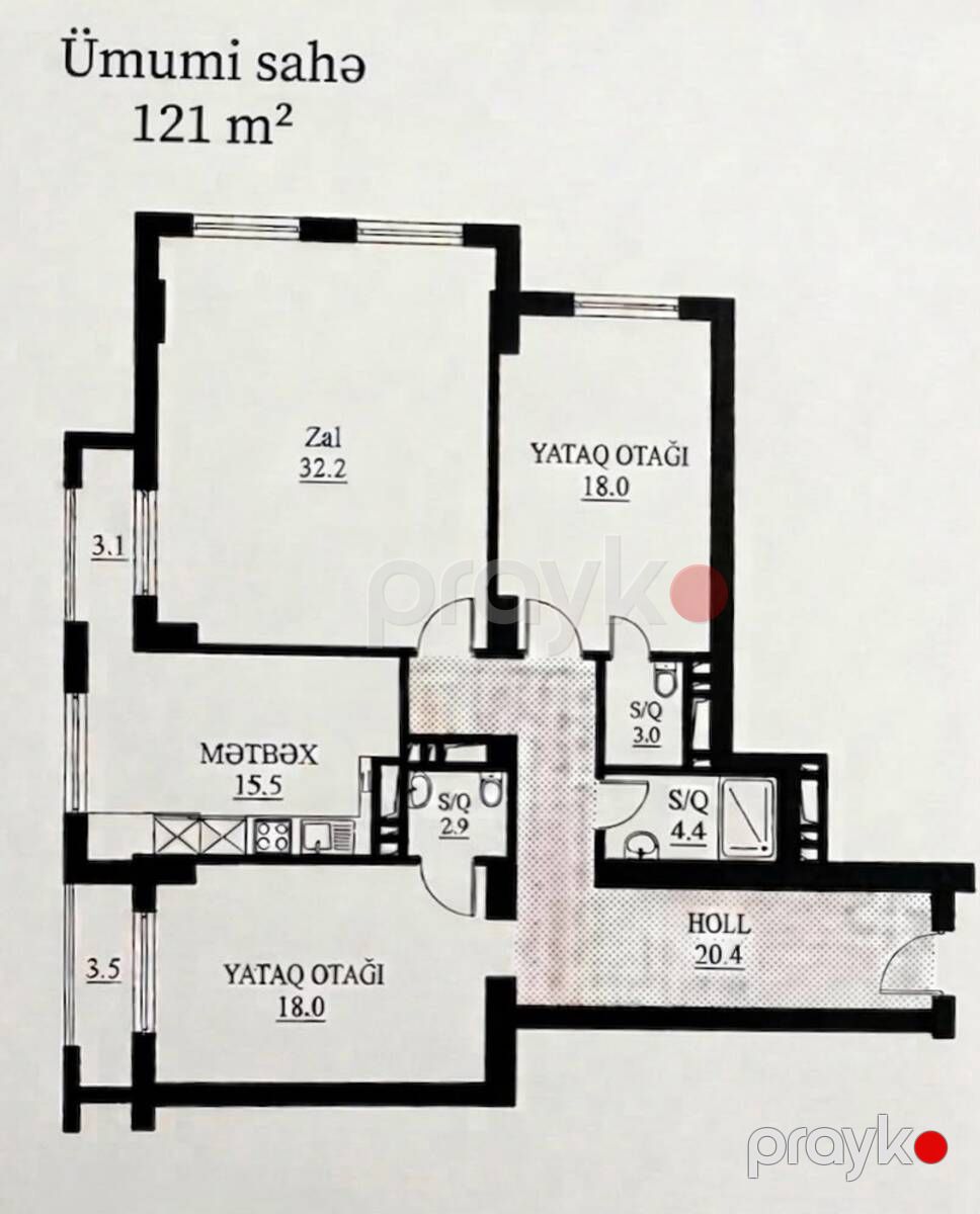 Satılır 3 otaqlı yeni tikili 121 m² — Mənzil, Bakı (7)