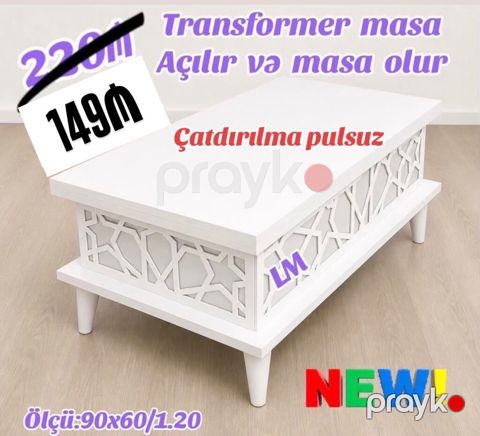 Transformer masa – açılır bağlanır, həm jurnal masası, həm də yemək