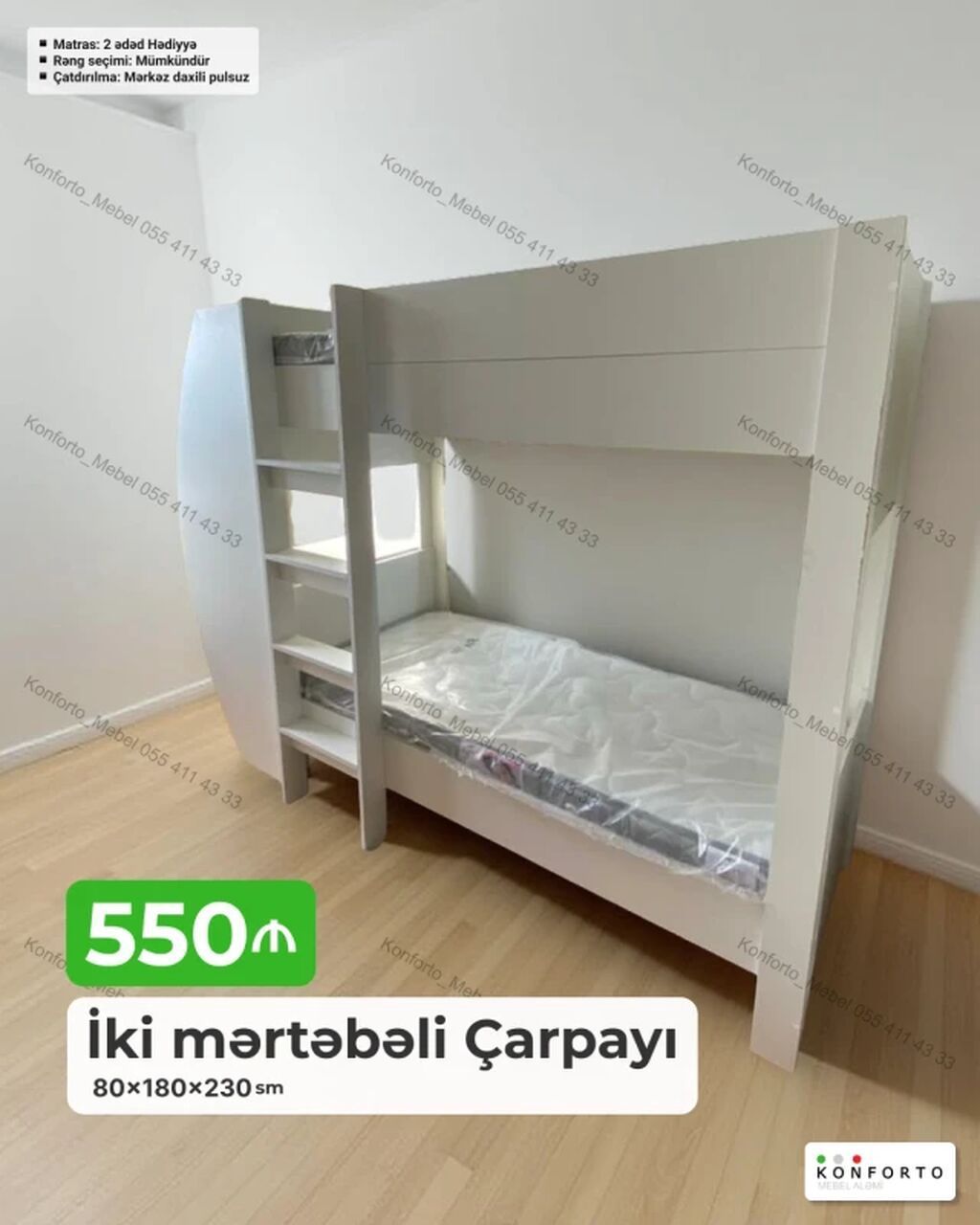 İki mərtəbəli çarpayı 80×180×230 sm