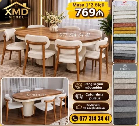 Oval yemək masası və stul dəsti 1×2 m