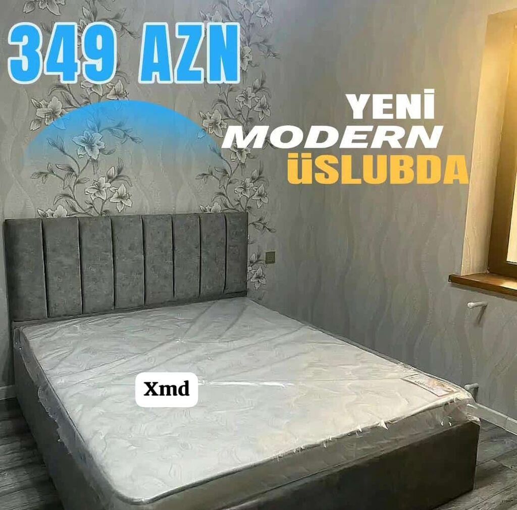 Yeni modern üslubda iki nəfərlik çarpayı və döşək dəsti. - Yumşaq