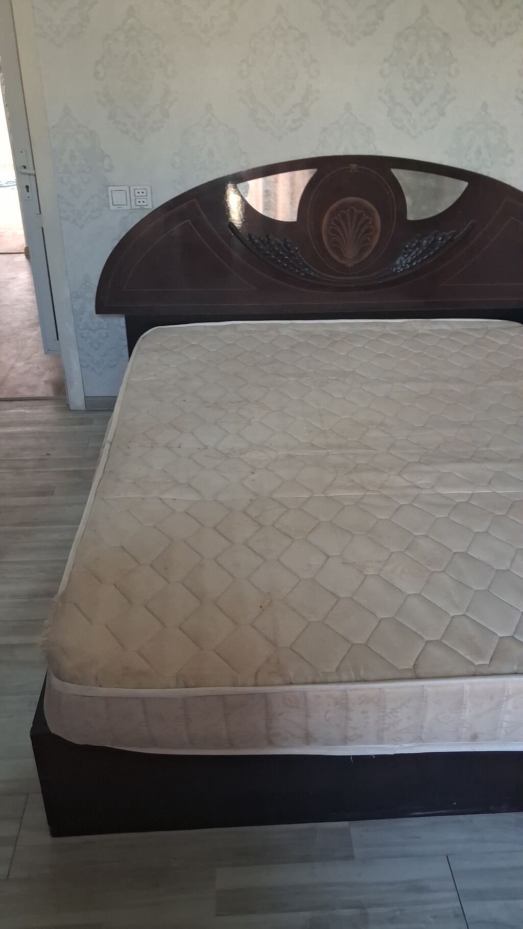 Taxta çarpayı dəsti – başlıq və matrastan ibarət - Korpus: tünd — Mebel, Xırdalan (2)