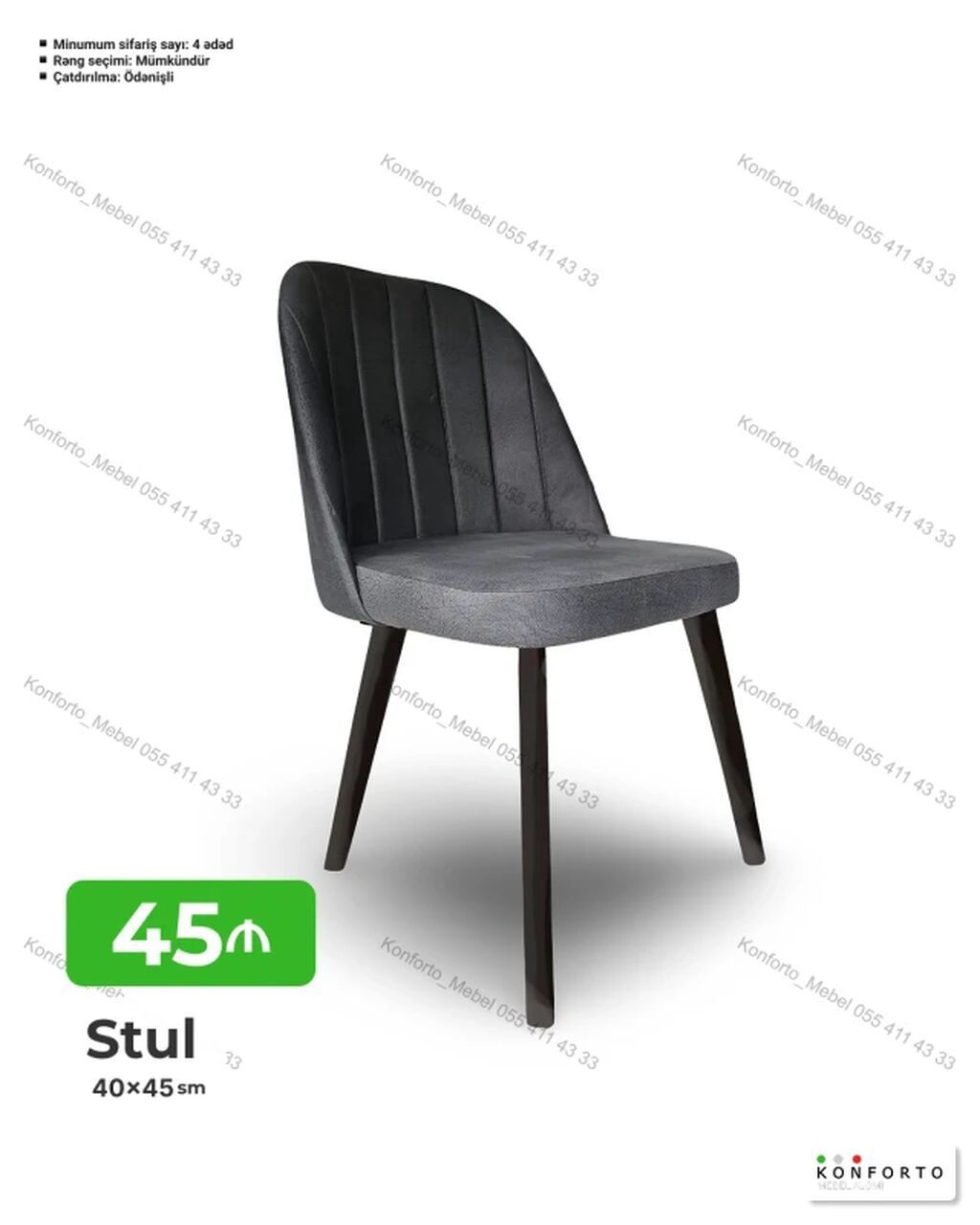 Stul – 40×45 sm - Zərif, dik tikişli bel dayağı ilə rahat oturuş - — Stullar, Bakı