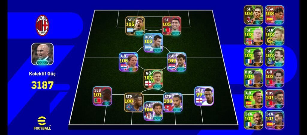 EFootball hesabı/komanda tərtibatı – AC Milan temalı - Oyun — Mallar, Horadiz
