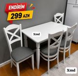 Ağ rəngdə yemək otağı dəsti – 1 masa və 4 stul. Xüsusiyyətlər: - — Furniture