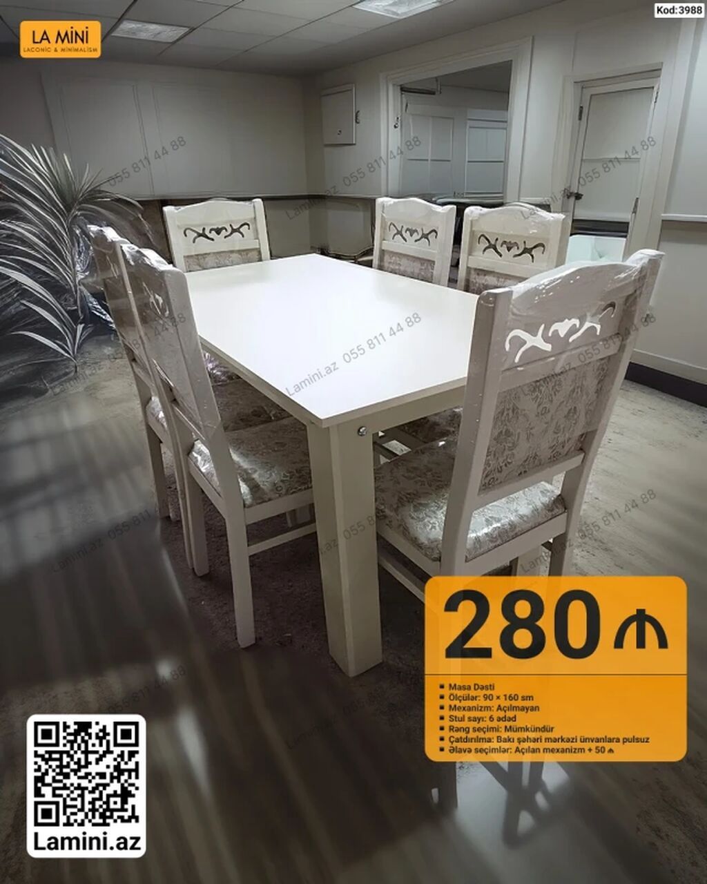 Məhsul: Masa dəsti (Kod: 3988) - Tərkib: 1 ədəd masa + 6 ədəd stul - — Mebel, Bakı