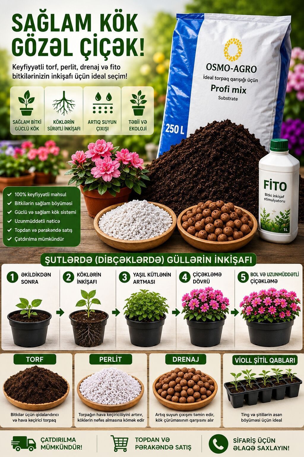 🌱 250 LİTRLİK TORF + PERLİT + DRENAJ + VİOL ŞİTİL QABLARI — Bitkilər, Digah (4)