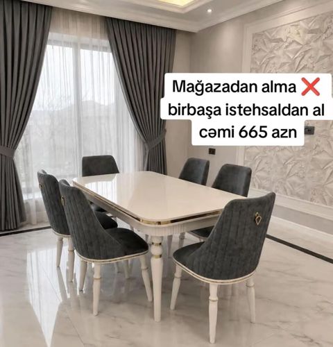 Yemək otağı dəsti – masa + 6 ədəd stul - Stil: müasir klassik - Rəng