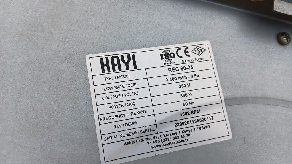 KAYI REC 60-35 kanallı ventilyator (radial fan) – 2 ədəd — Ventilator və deflektorlar, Saray (2)