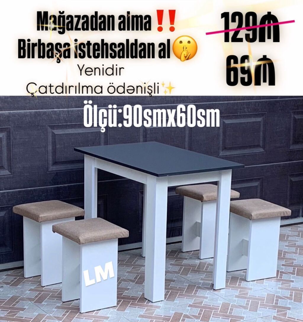 Mətbəx üçün masa və 4 taburet komplekti - Ölçü: 90 sm x 60 sm - Masa — Mebel, Mehdiabad