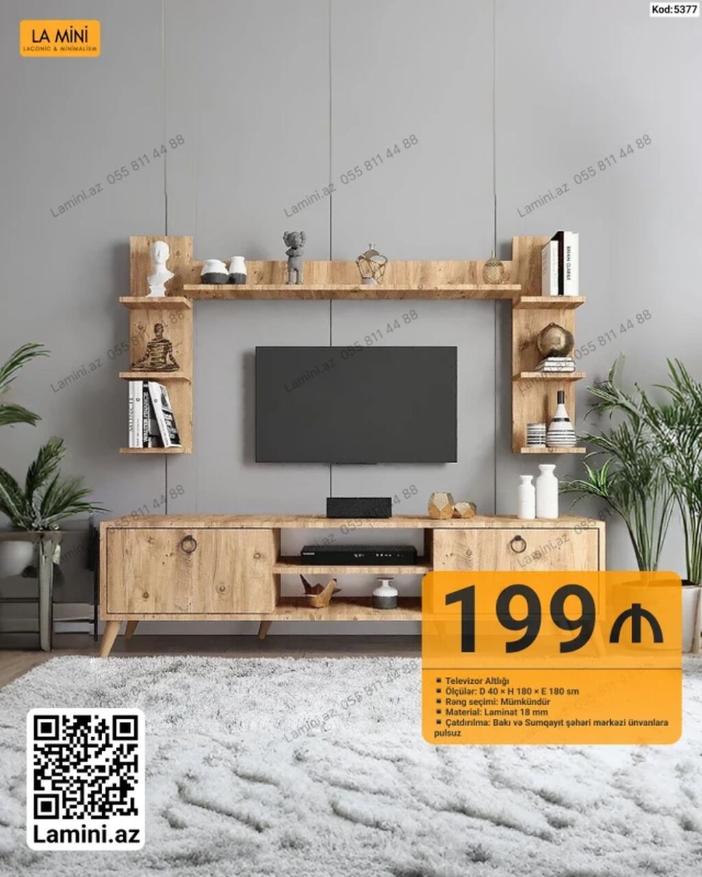 Televizor altlığı və üst rəf dəsti - Ölçü: Dərinlik 40 sm × Hündürlük — Mebel, Bakı