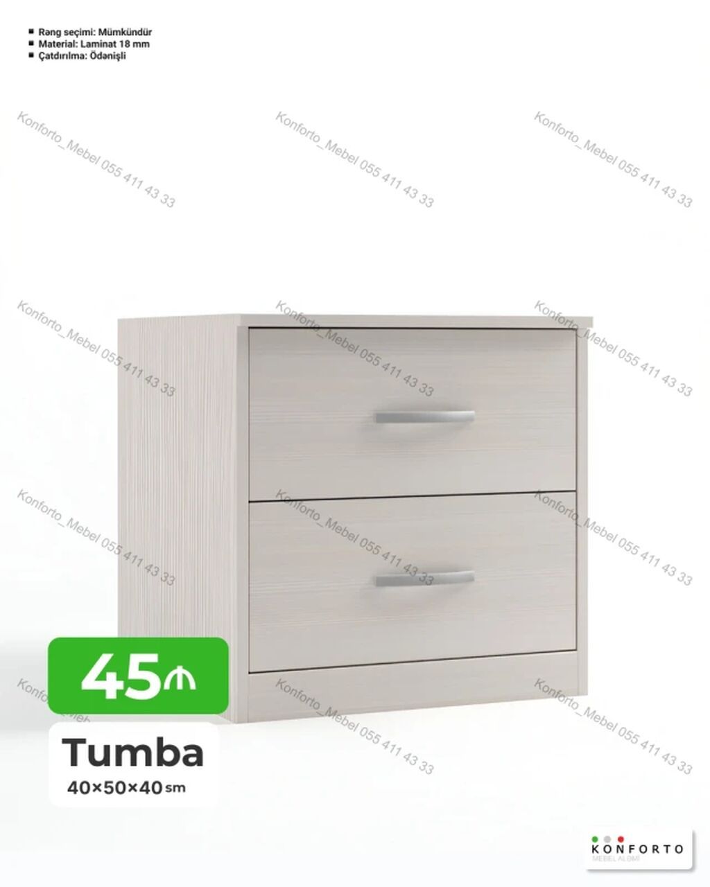 Tumba – 40×50×40 sm - İki çekmecəli kompakt tumbadır, yataq otağı — Komodlar və tumbalı, Bakı