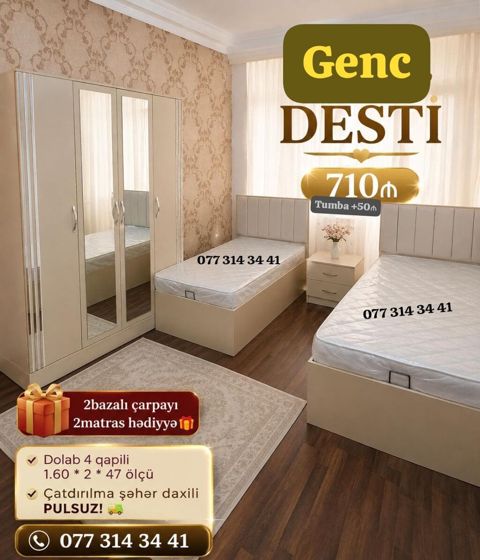 Gənc dəsti – iki çarpayılı yataq otağı komplekti — Xırdalan