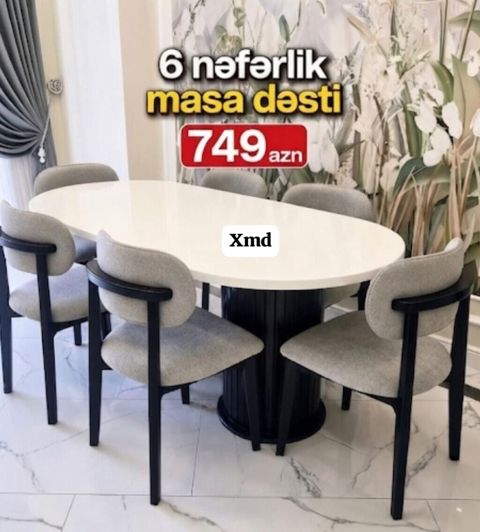 6 nəfərlik masa dəsti - Oval formalı yemək masası və 6 ədəd stuldan — Xırdalan