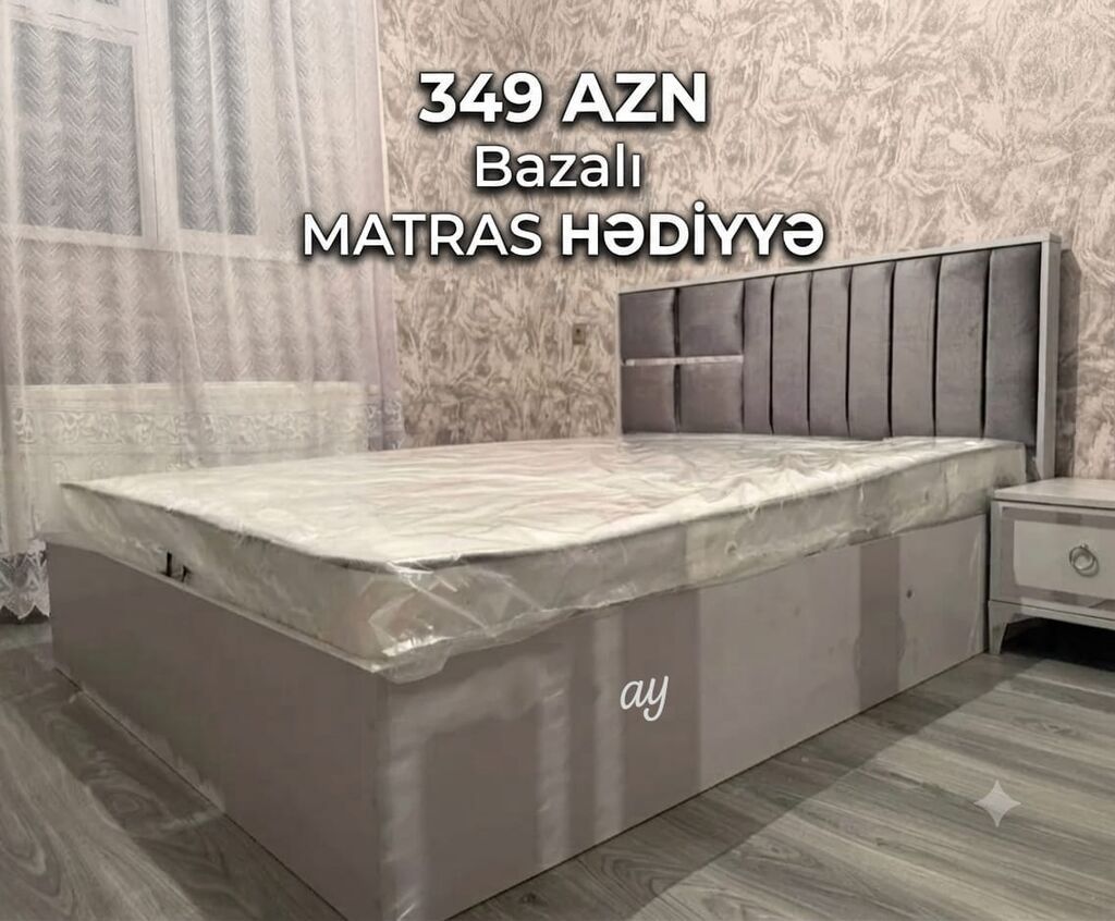 Bazalı tək nəfərlik çarpayı – modern dizayn, yumşaq başlıq paneli və