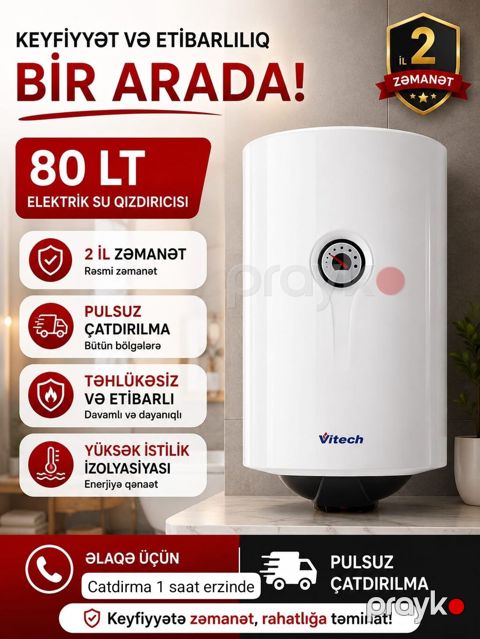 Ariston 80 l, Yeni, Kredit yoxdur, Pulsuz çatdırılma, Rayonlara çatdırılma — Bakı