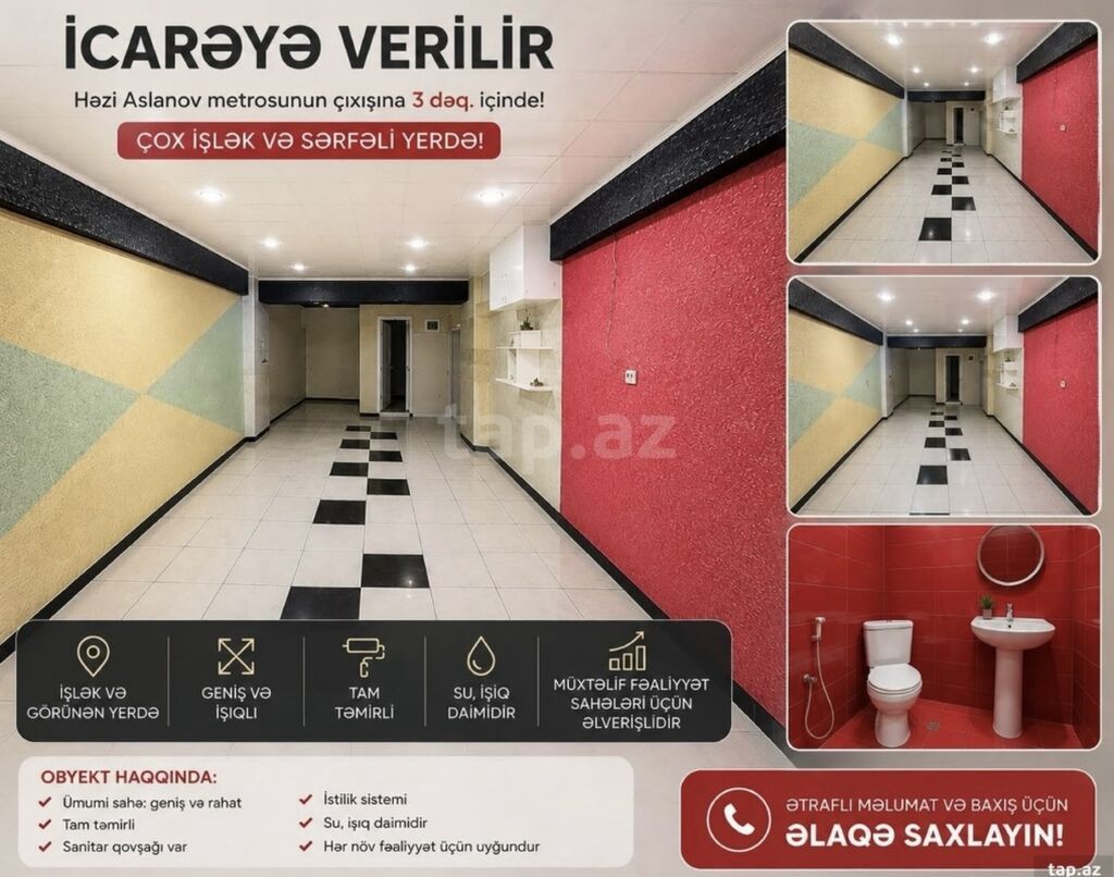 İcarəyə obyekt – Həzi Aslanov metrosunun çıxışına 3 dəqiqə məsafədə