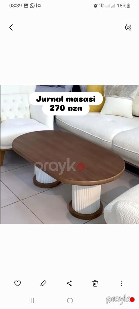 Jurnal masası — oval, fluted dizayn — Bakı