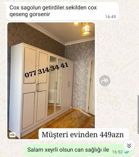 Ağ rəngli klassik dizaynlı 5 qapılı şkaf güzgü ilə