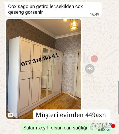 Ağ rəngli klassik dizaynlı 5 qapılı şkaf güzgü ilə