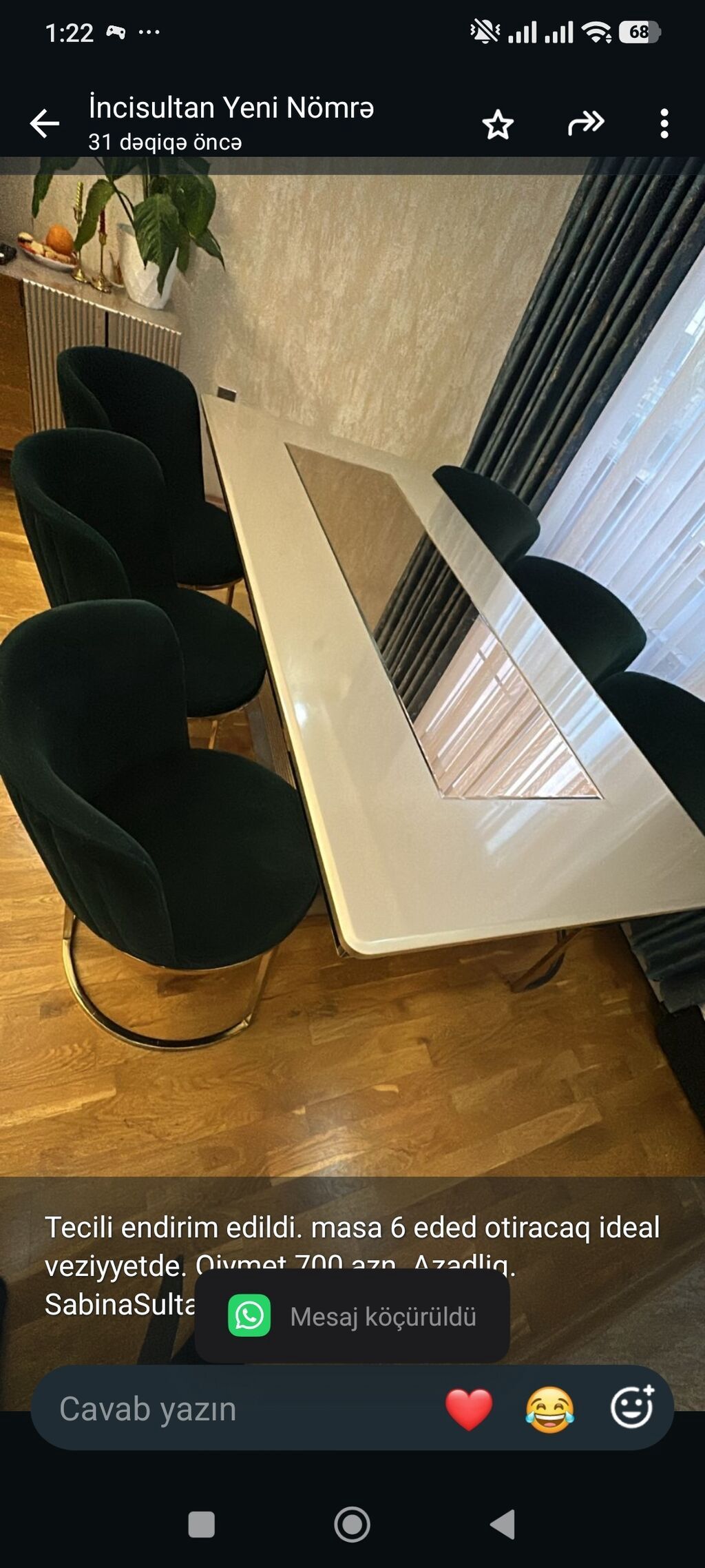 Tecili endirim edildi. masa 6 eded otiracaq ideal veziyyetde. Qiymet — Mebel, Bakı