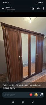 İşlənmiş, 4 qapılı, Güzgülü, Qəhvəyi, Açılan, Düz dolab — Furniture