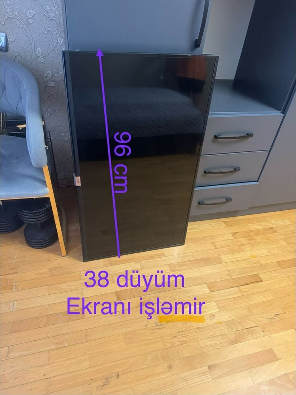 38 düymlük televizor (təxminən 96 sm hündürlük). - Qeyd: “Ekranı — Televizorlar, Bakı