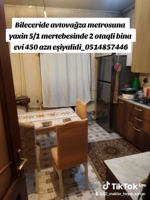 Bileceride avtovağza metrosuna yaxin 5/1 mertebesinde 2 otaqli bina