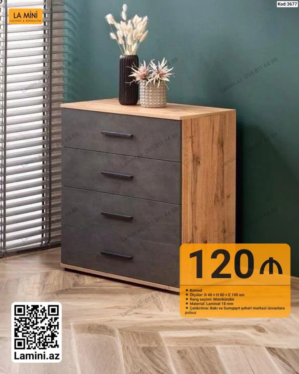 Komod – Kod: 3677 - Ölçülər: D 40 × H 80 × E 100 sm - Rəng seçimi