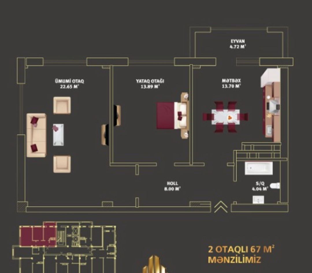 Satılır 2 otaqlı yeni tikili 67 m² — Mənzil, Bakı (3)