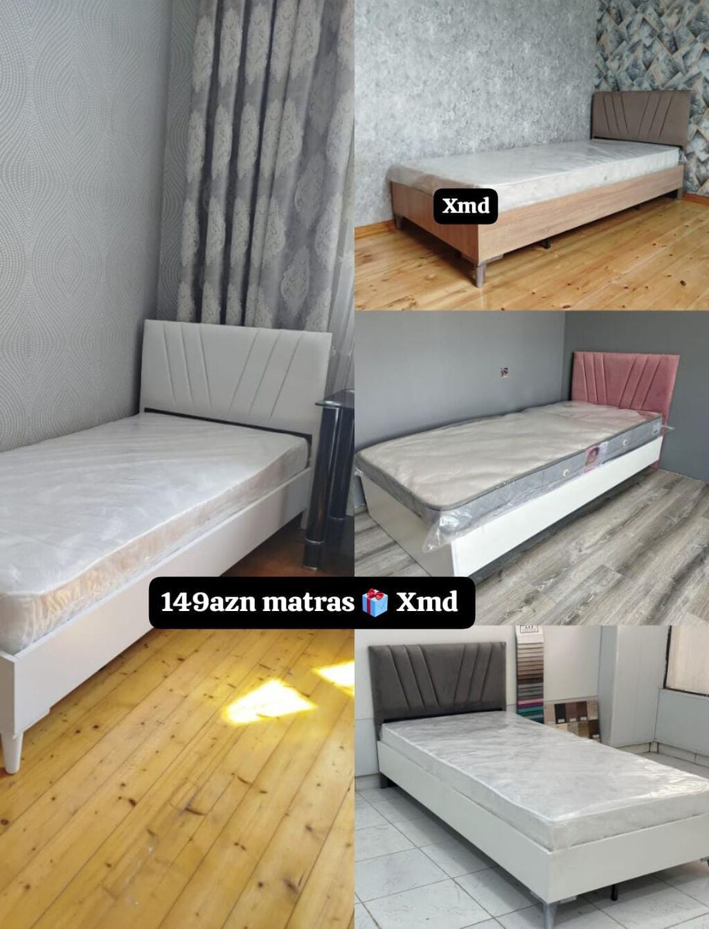 Tək nəfərlik çarpayı dəstləri – müasir minimal dizayn, başlıqlı model