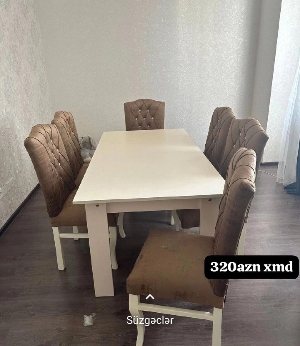 6 nəfərlik yemək masası dəsti - Komplekt: 1 masa + 6 yumşaq — Mebel, Xırdalan (4)