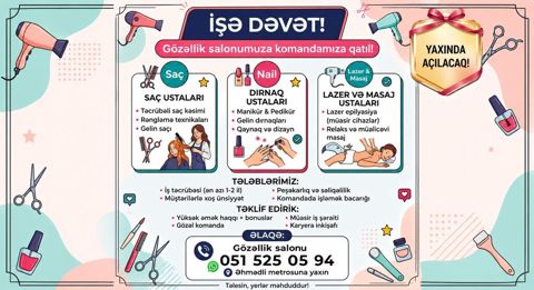 İşə dəvət – Gözəllik salonuna komanda yoldaşları axtarılır