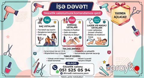 İşə dəvət – Gözəllik salonuna komanda yoldaşları axtarılır