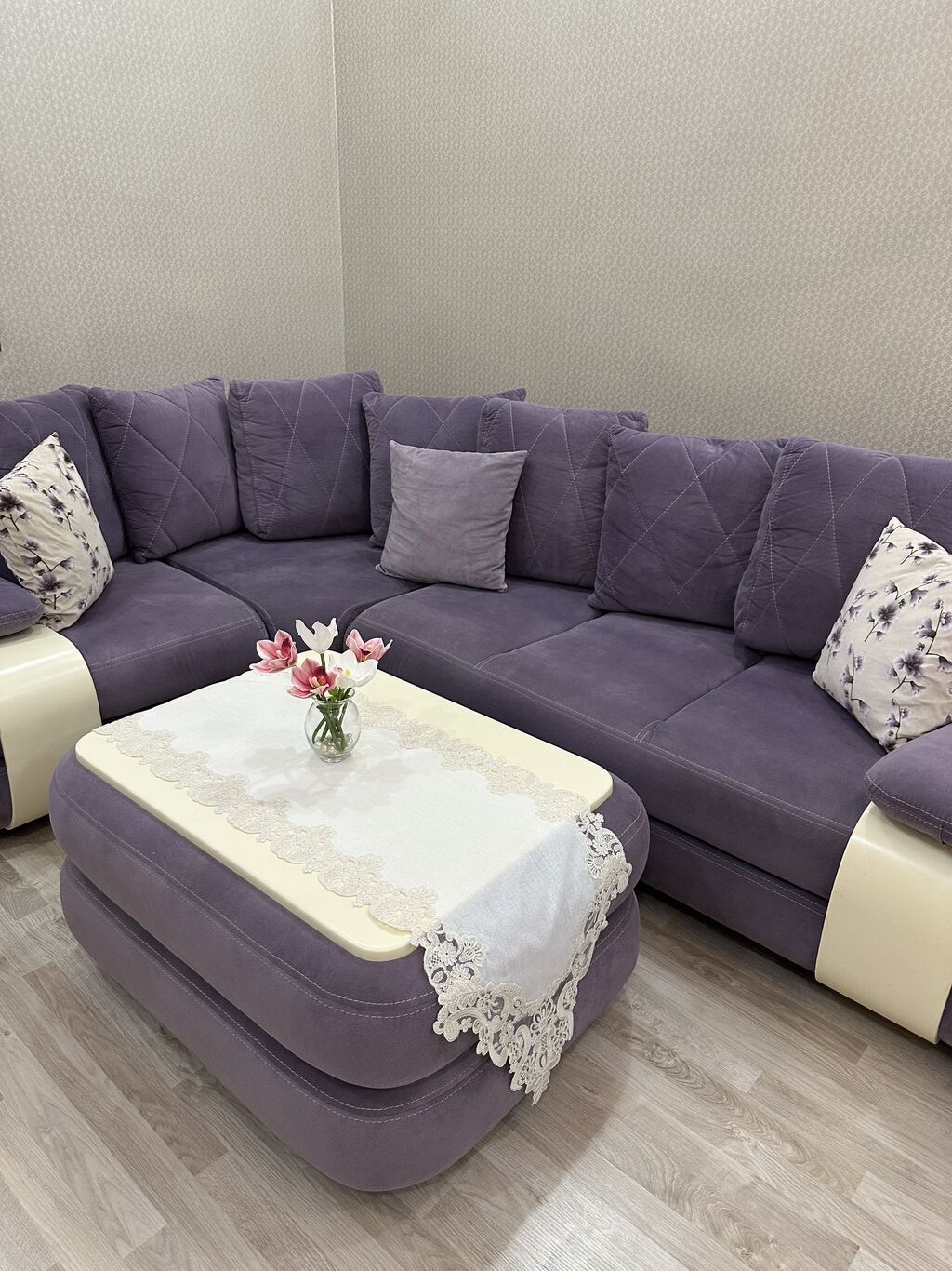 Bənövşəyi rəngli L formalı künc divan dəsti + jurnalni masa - Zərif — Mebel, Bakı (6)