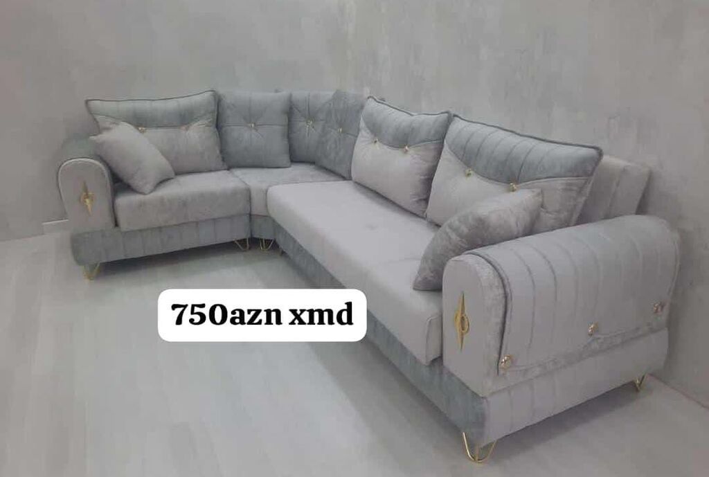 Künc divan – yumşaq velvet tipli parça ilə, açıq boz/rəng keçişli