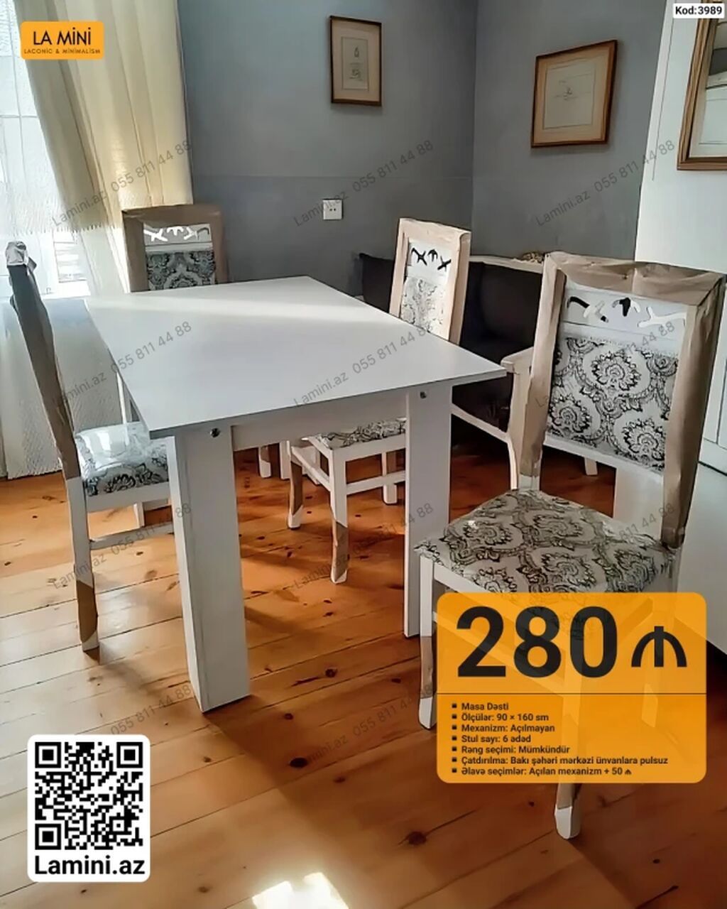 Masa və stul dəsti – La Mini - Kod: 3989 - Ölçülər (masa): 90 × 160 — Mebel, Bakı