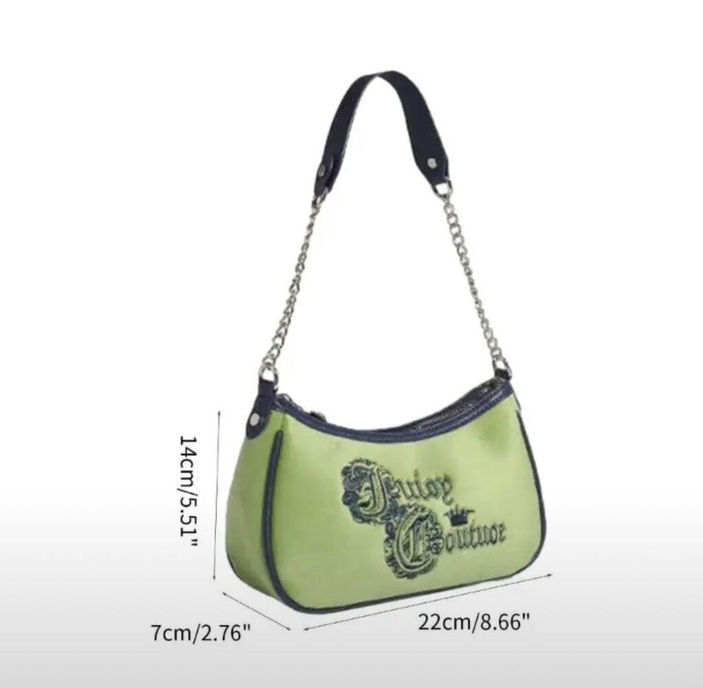 Juicy Couture çiyin çantası – yaşıl məxməri tekstura və tünd göy — Çantalar, Bakı (6)
