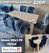 Yemək otağı dəsti - Dəst: 1 masa + 6 stul - Masa ölçüsü: 90 x 170 sm — Mebel
