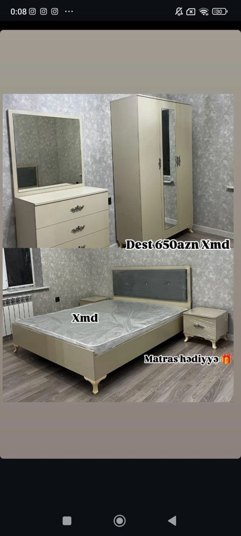 Yataq otağı dəsti Tərkib: - 1 ədəd ikitaylı çarpayı (başlıq hissəsi — Ucuz serfeli Mebel — Bedroom furniture sets