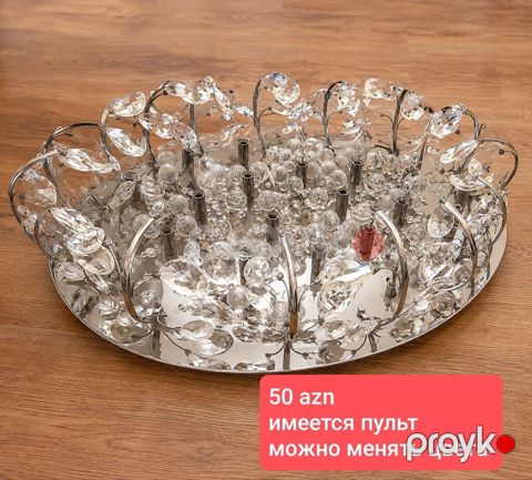 LED Kristal Tavan Lustras — Metal Korpus, Pultlu — Bakı