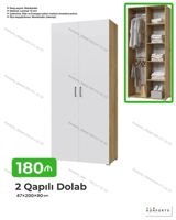 2 qapılı şkaf – 47×200×90 sm - Material: 18 mm laminat - Daxili — Mebel